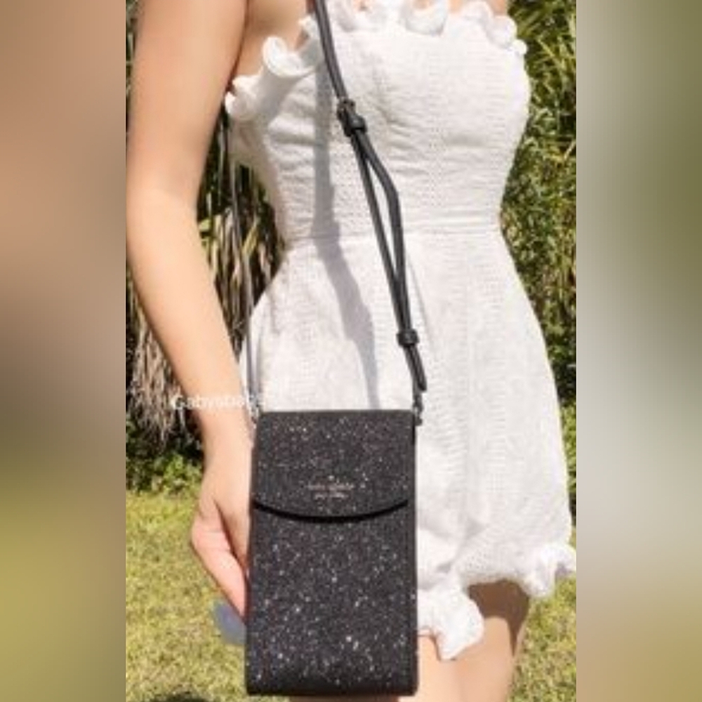 KATE SPADE BEAUTIFUL GLITTER NORTH SOUTH NS PHONE CROSSBODY SHINY BAG PURSE 👜